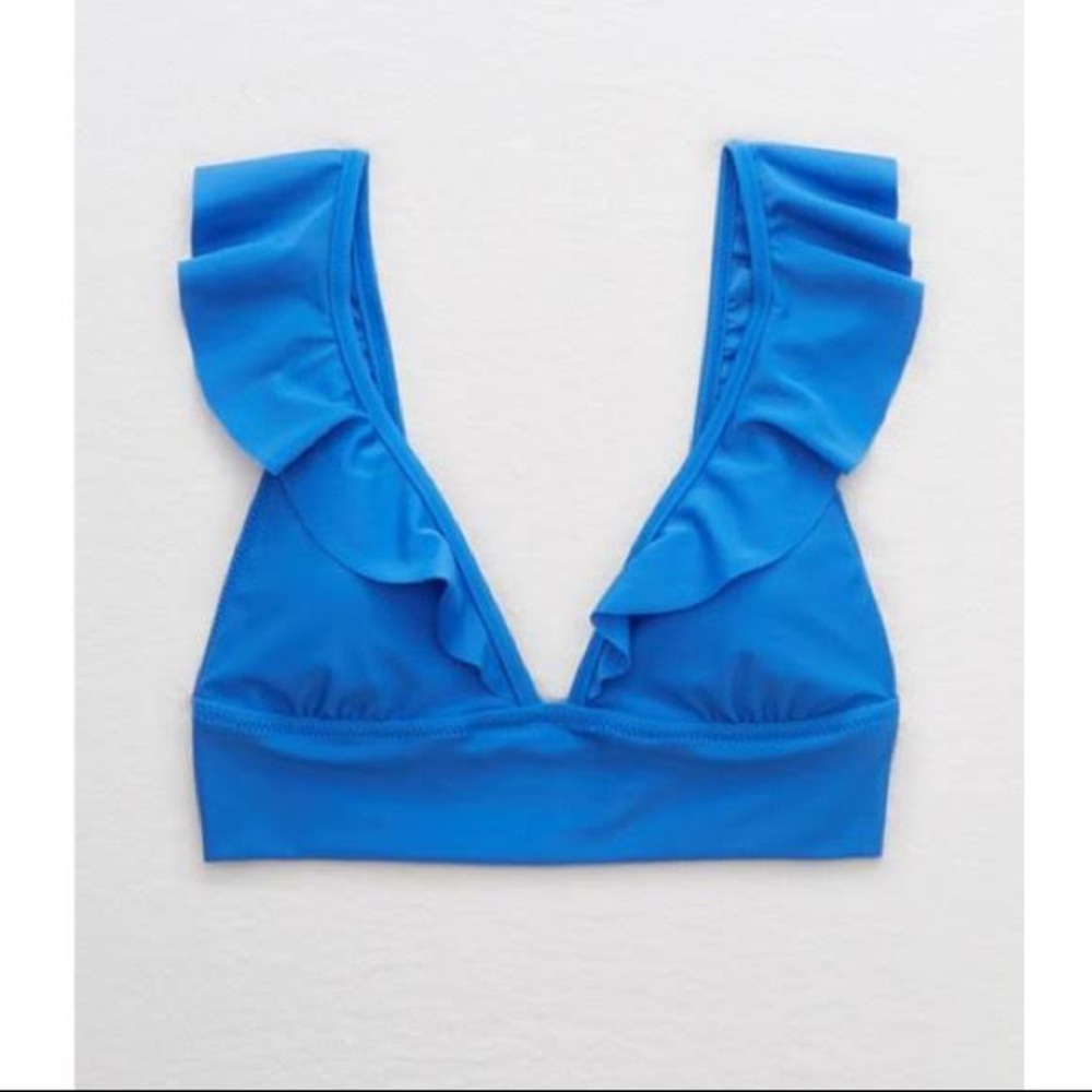 Aerie Bikini- Blue Long Line / High Waist Ruffle Ruched - Picture 2 of 8
